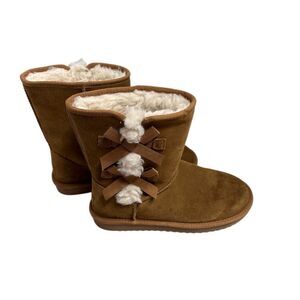KOOLABURRA Women’s Suede Tan Bow Boots Faux Fur Lined Size 7
